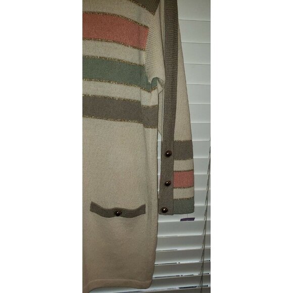 Vintage Liz Sheldon, LTD Sweater Knit Dress Gold Buttons, Metallic Thread M - Picture 3 of 6
